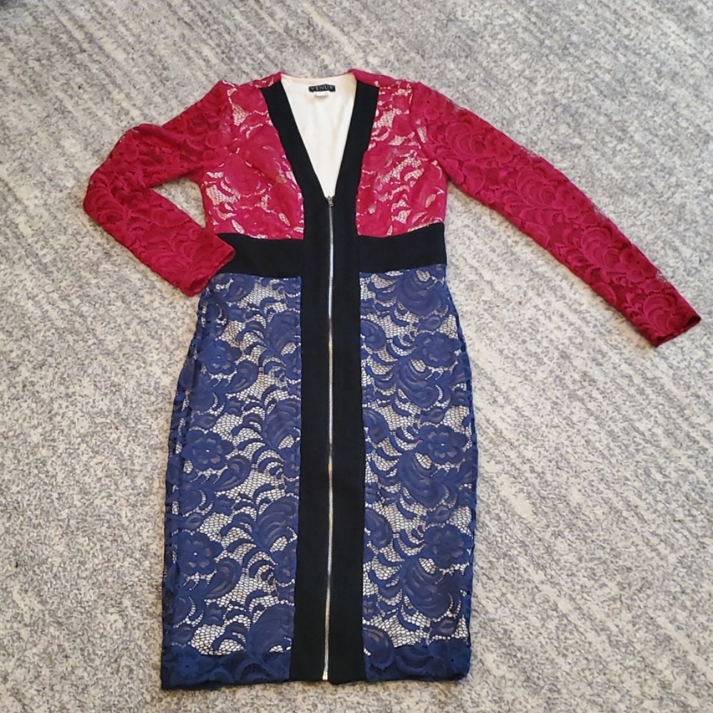 Venus Lace Dress with Zip Up Front
